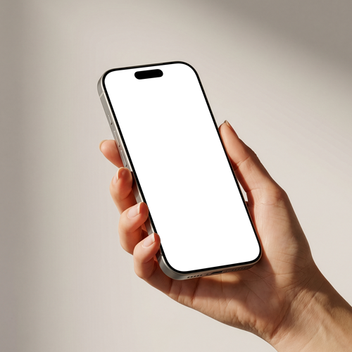Hand Holding iPhone 17 Pro Mockup on Plain Backdrop