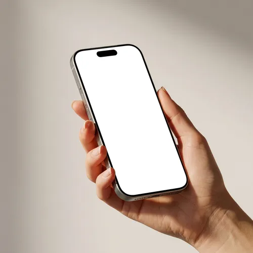 Hand Holding iPhone 17 Pro Mockup on Plain Backdrop