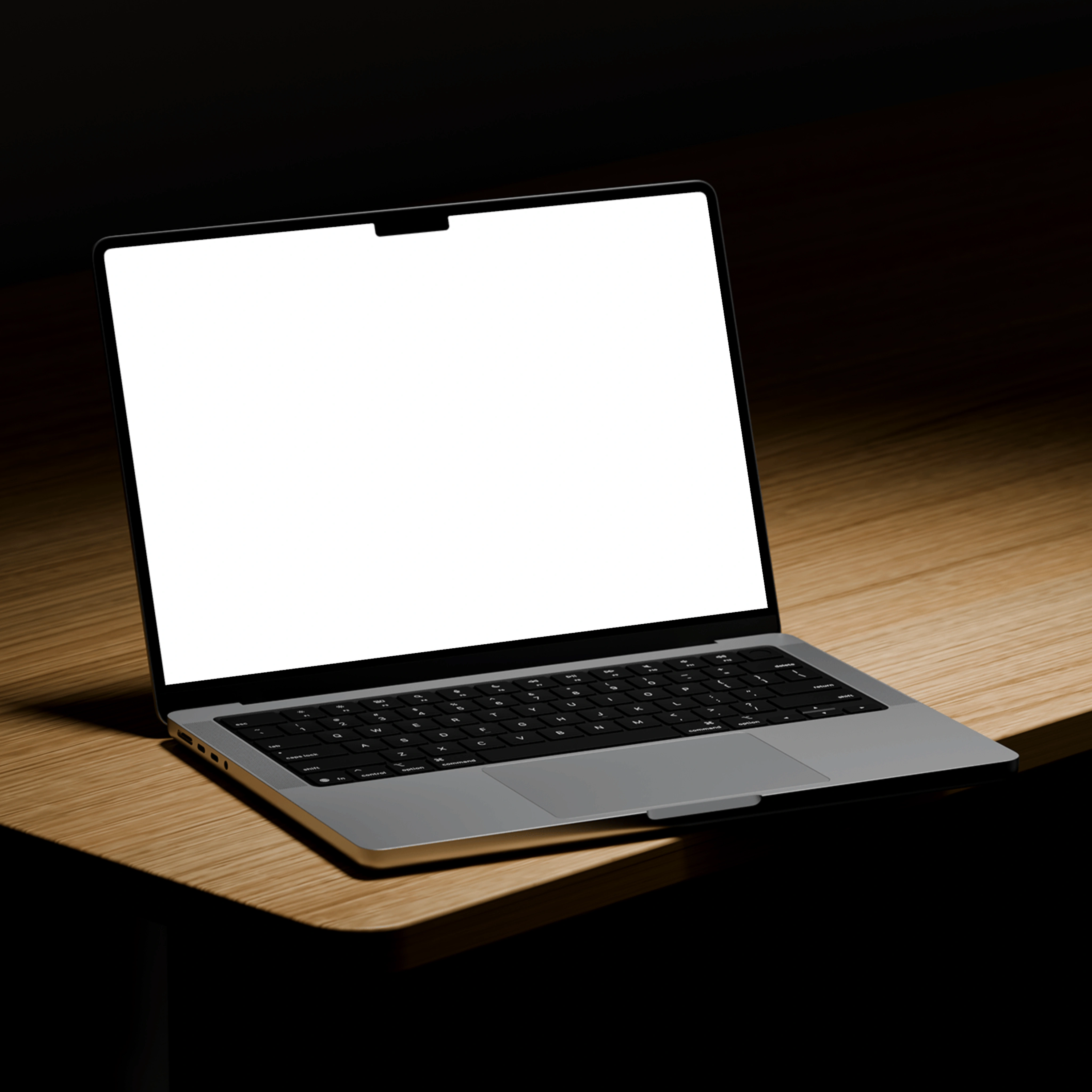 MacBook Pro 14 inch Mockup on Wooden Desk
