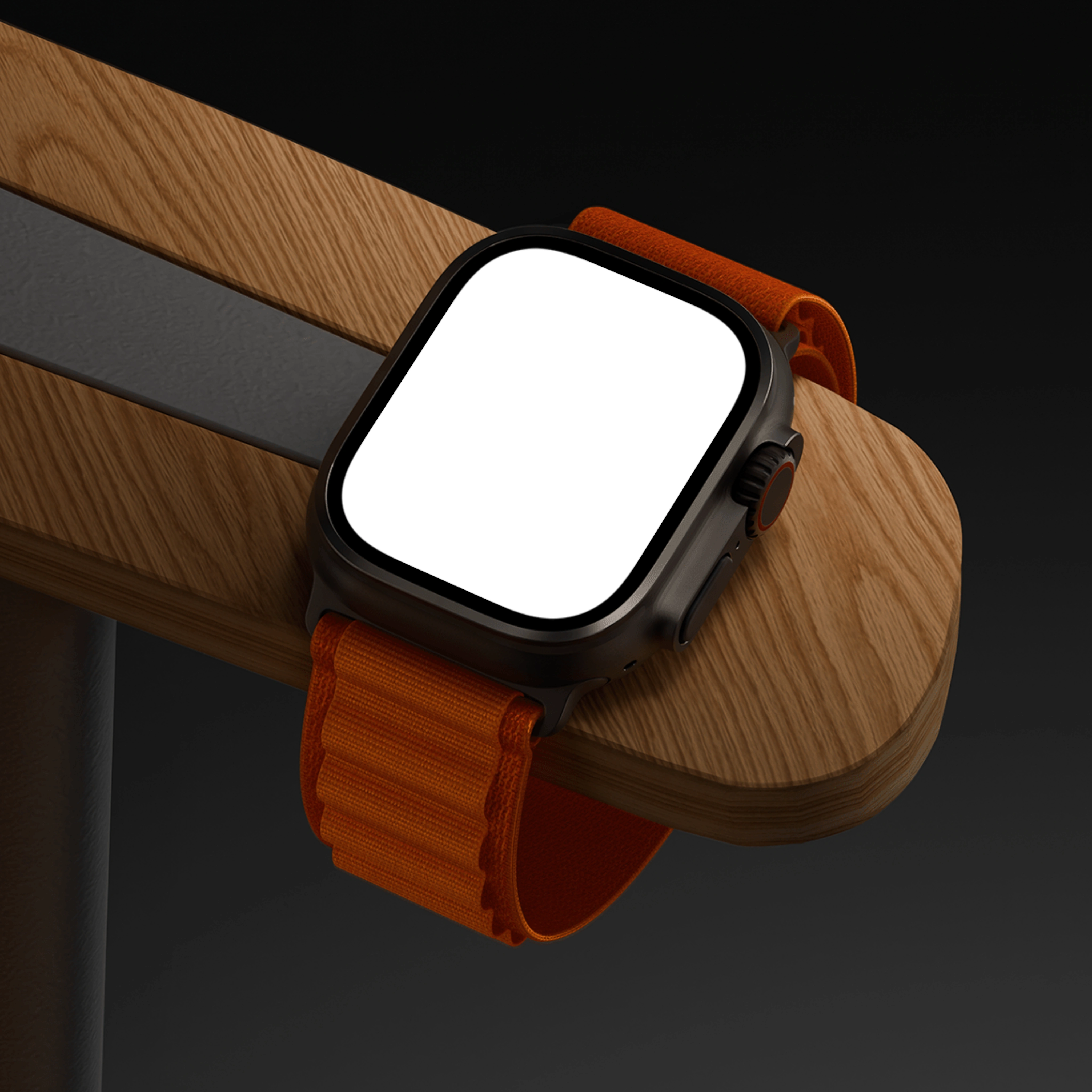 Apple Watch Ultra Mockup on Wooden Surface