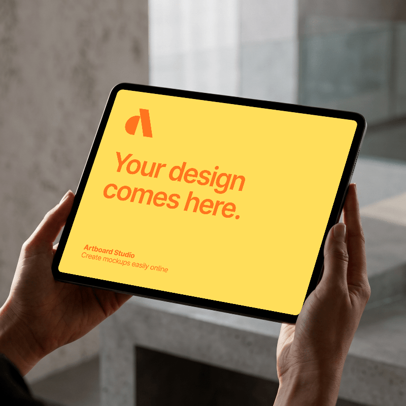 Hands Holding iPad Pro 13 inch in Landscape Mockup