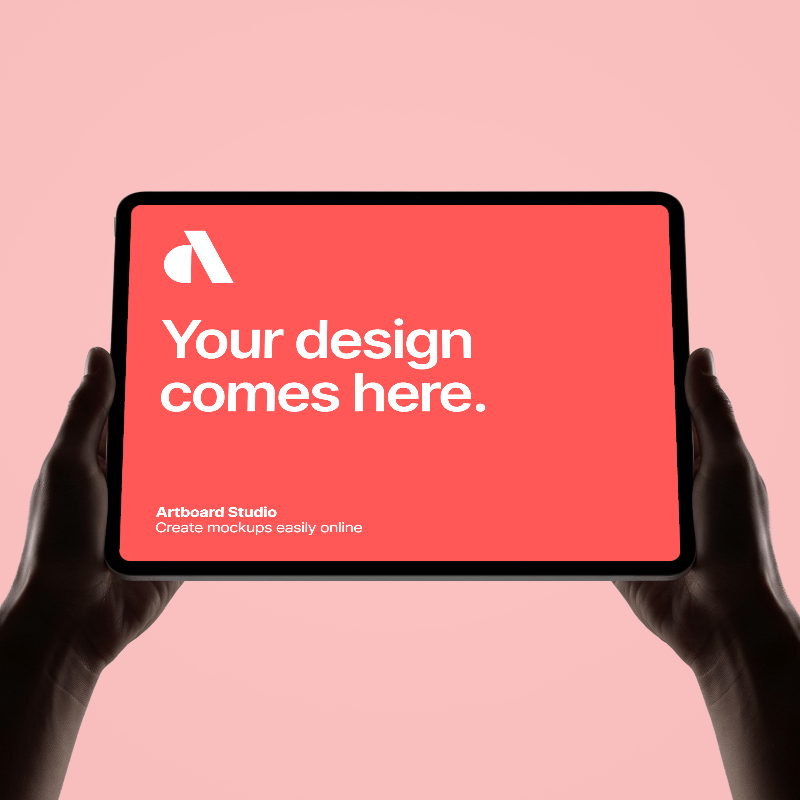 Frontal Silhouette Hands Holding iPad Pro 13 inch Mockup
