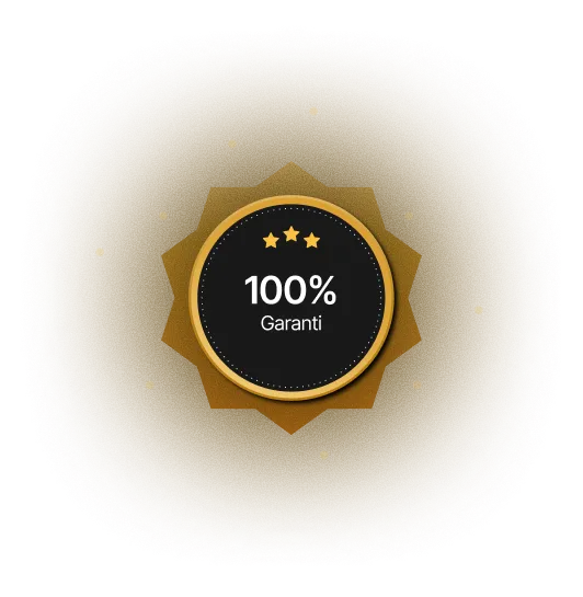 Golden badge with three stars and text '100% Garanti' in the center, symbolizing full guarantee.