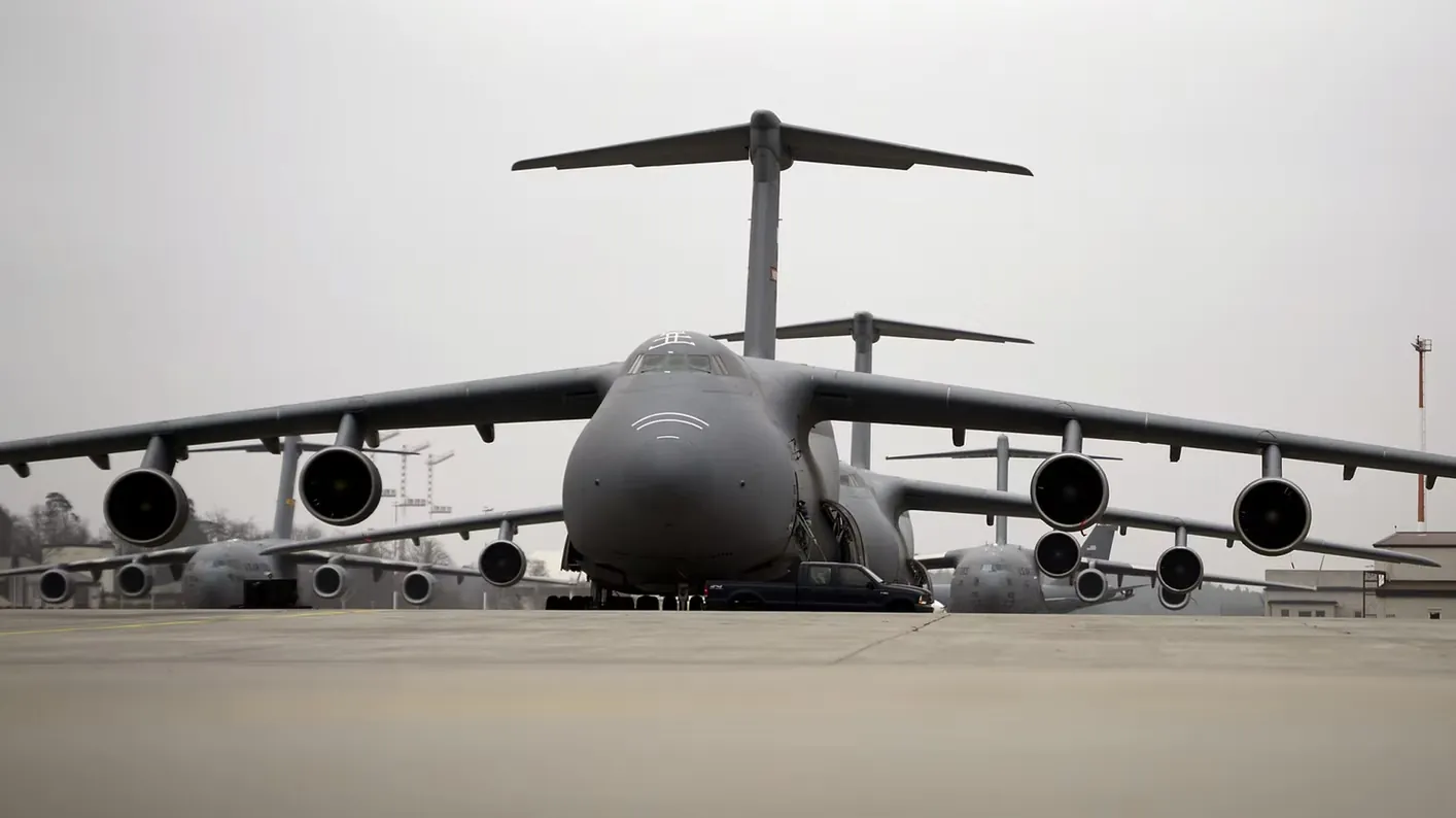 Military transport aircraft on airfield