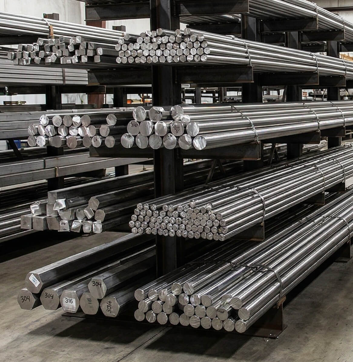 B&S Aircraft Alloys raw materials warehouse with aerospace alloy bar stock and plate inventory