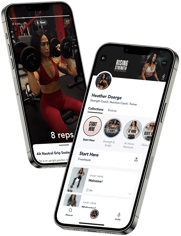 Image with two phones with the Rising Strength App on screen