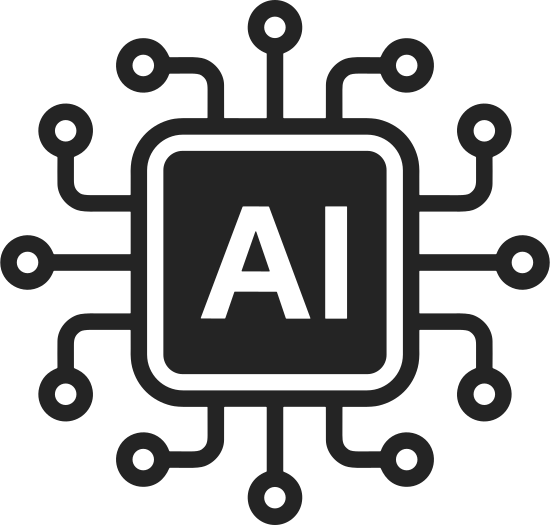 Icon of a microchip with AI text in the center and circuit lines extending outward.