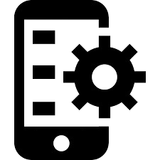 Smartphone with a gear icon symbolizing mobile app development or settings.