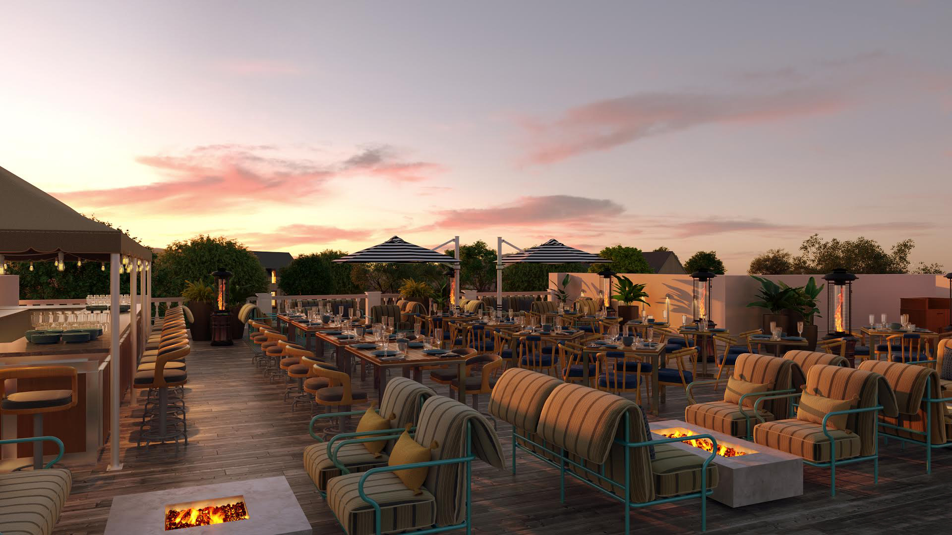 Cap Club rooftop bar at Hotel Viking Newport Rhode Island with panoramic views