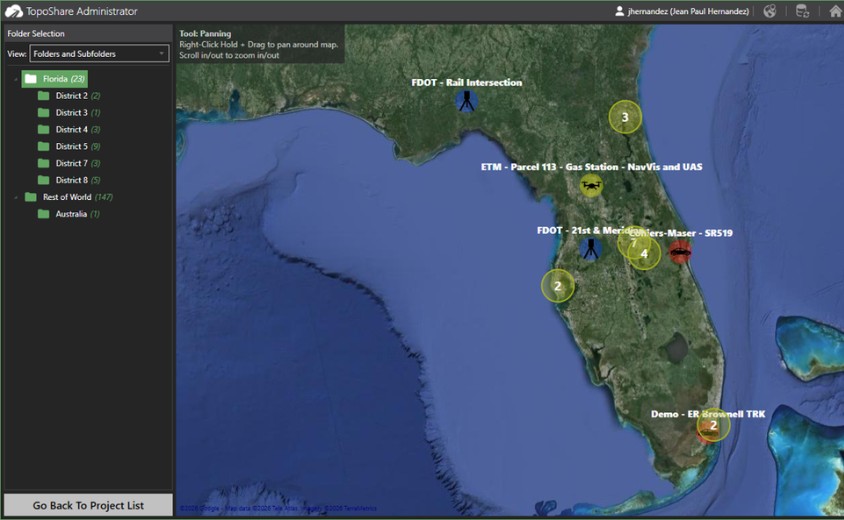 Map view of point cloud data in TopoShare