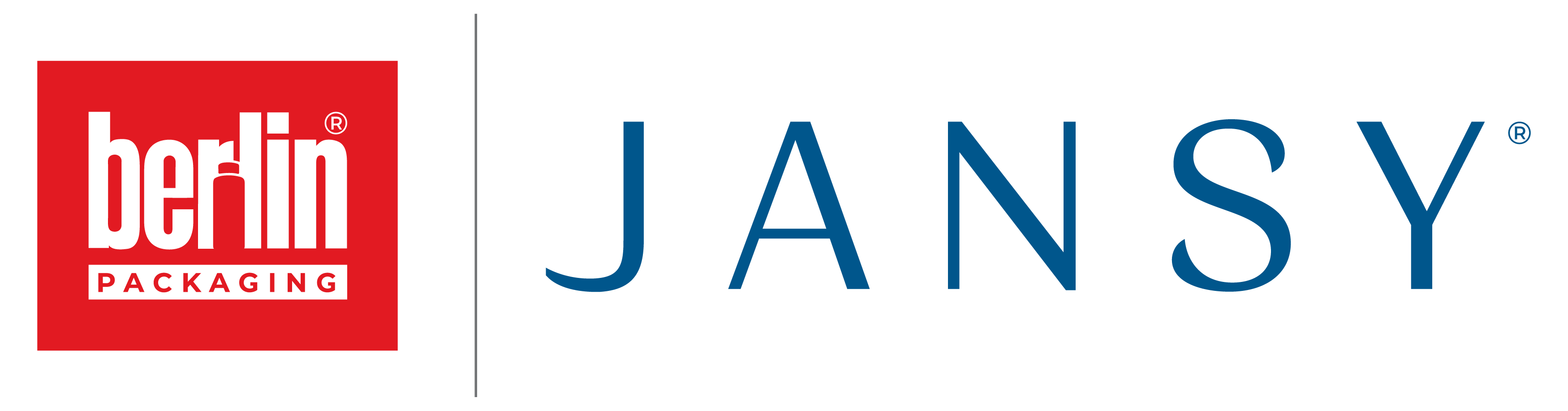 Berlin Packaging logo in red box next to blue Jansy brand text separated by vertical line.