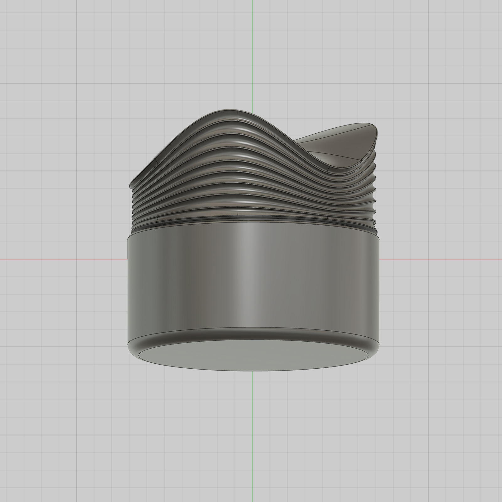 3D model of a smooth cylindrical object with wavy layers on the top half.