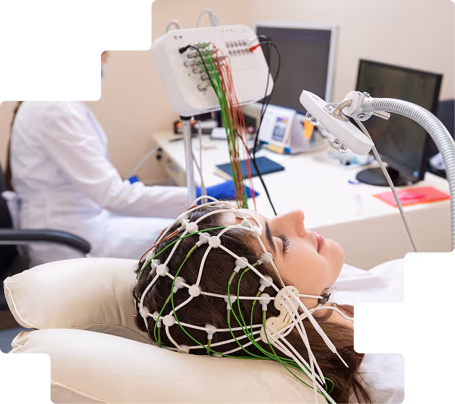 Patient wearing EEG cap during clinical study