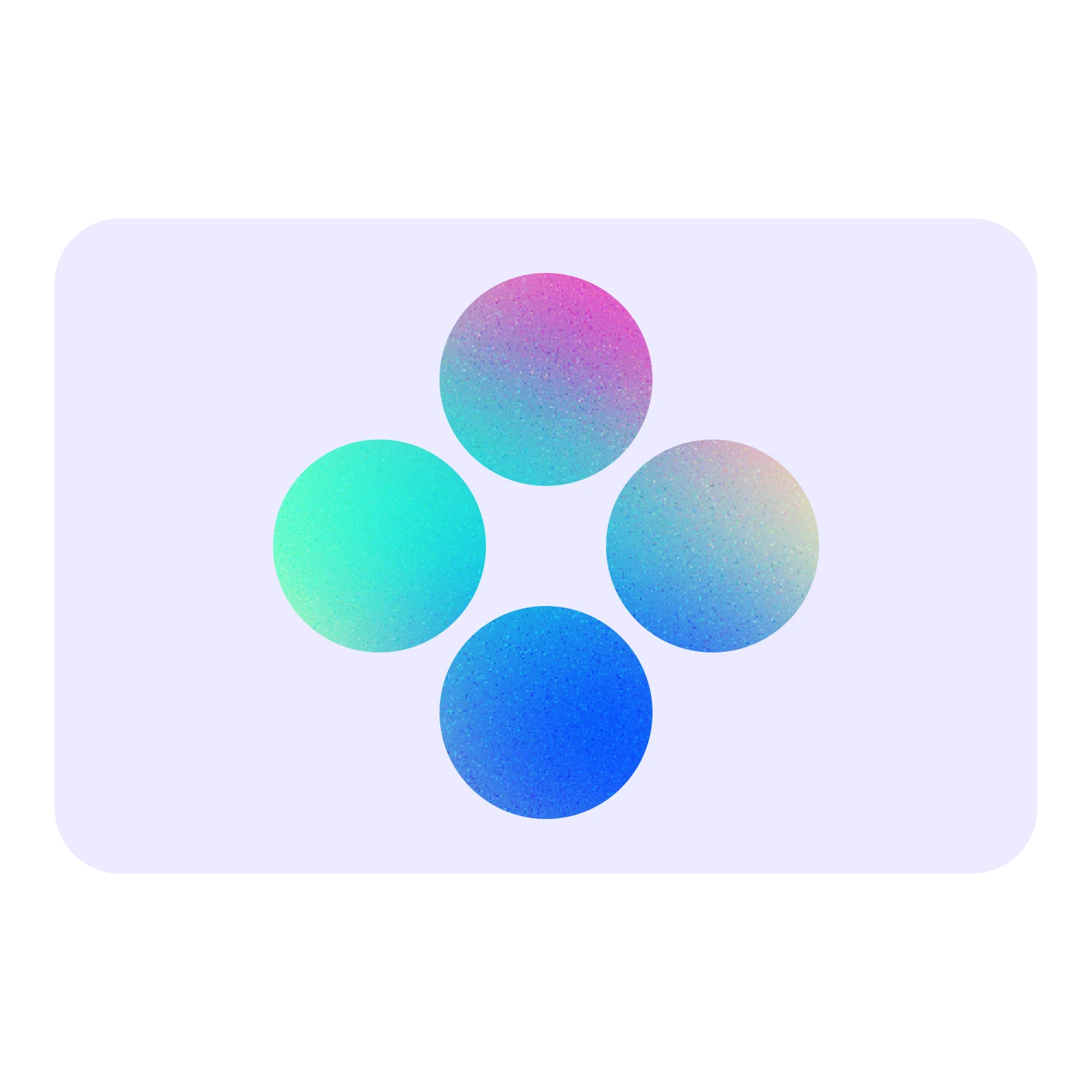 Four colorful gradient circles arranged in a diamond shape on a light purple background.