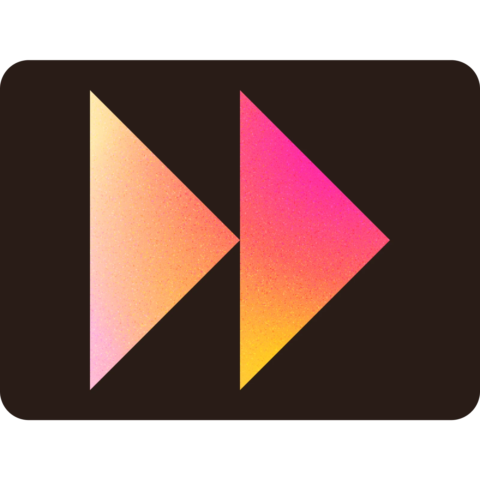 Two side-by-side gradient triangle shapes pointing right on a dark background, resembling a fast-forward symbol.