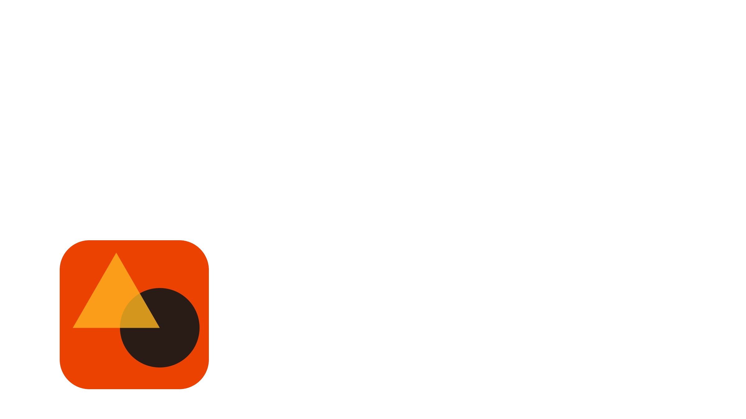 Icon with an orange rounded square background featuring a translucent yellow triangle overlapping a solid black circle.