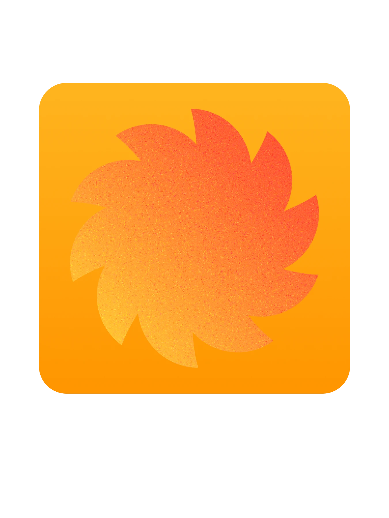 Orange and red gradient circular saw blade icon on a yellow-orange rounded square background.