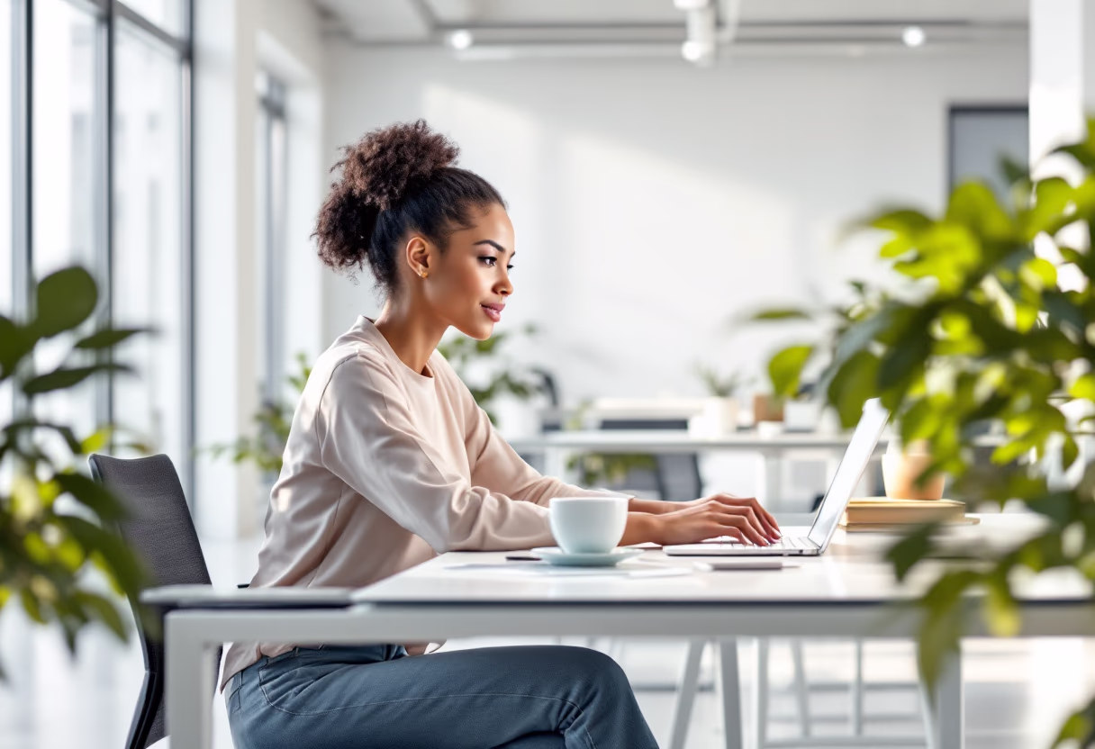 Woman working at her laptop.
