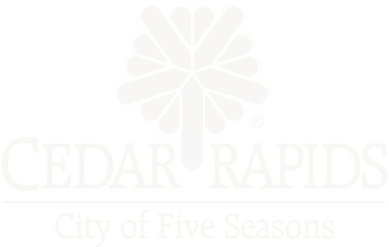 Logo of Cedar Rapids featuring a stylized tree and the phrase City of Five Seasons.