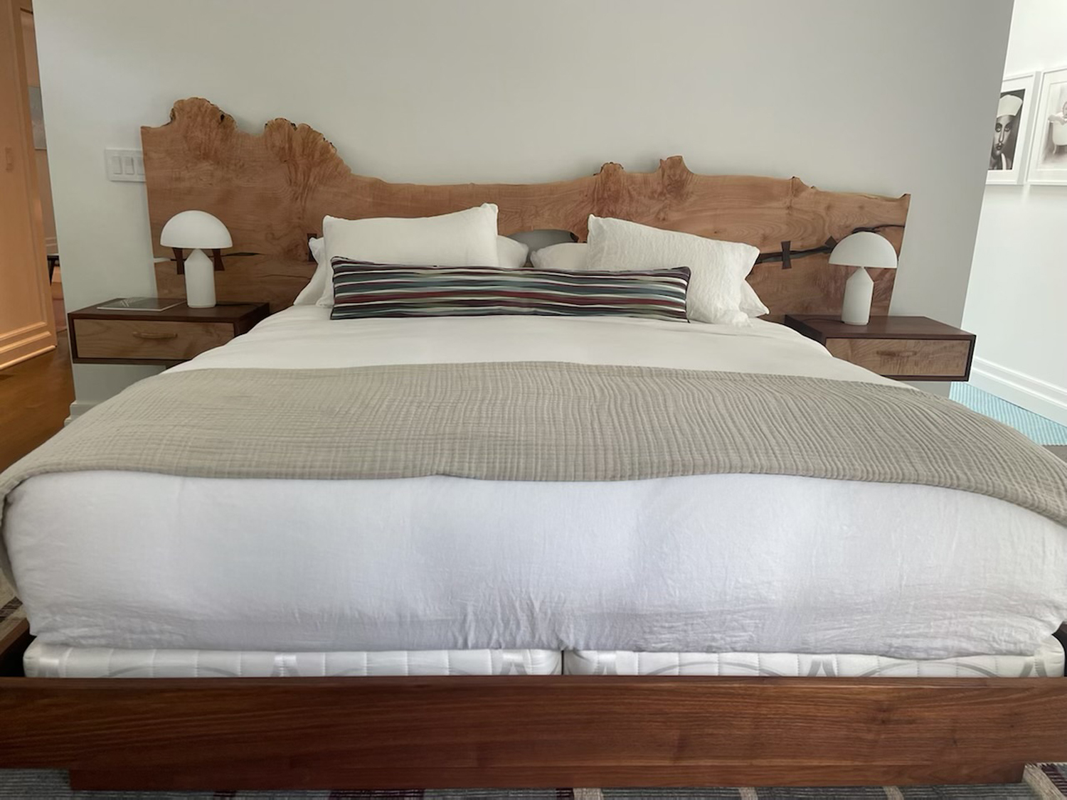 Green Bed in big leaf maple slab by Stephen Robin Woodworking