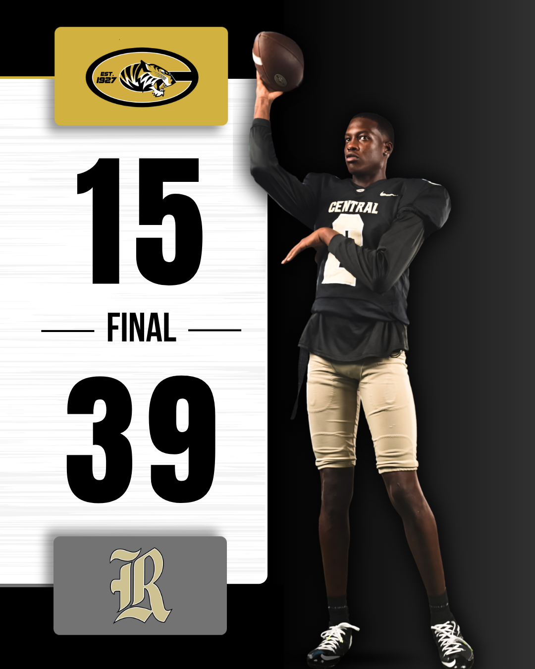 Final score graphic, Football, Central High School