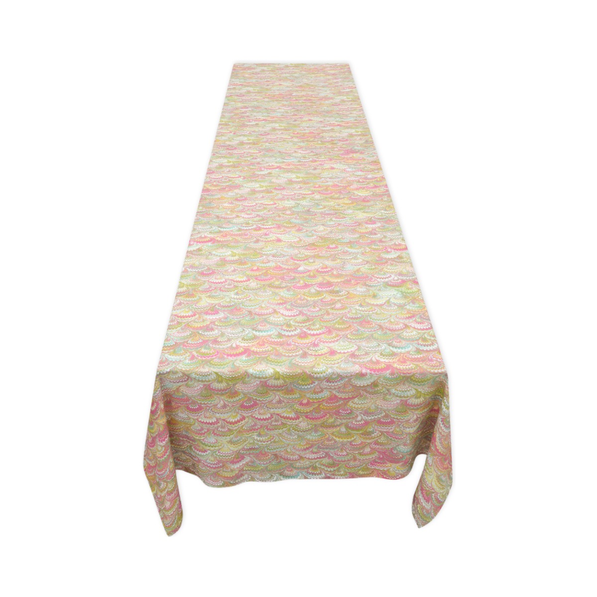 Summerill & Bishop ‘Marble Fan’ Linen Tablecloth in Pink, Green & Yellow