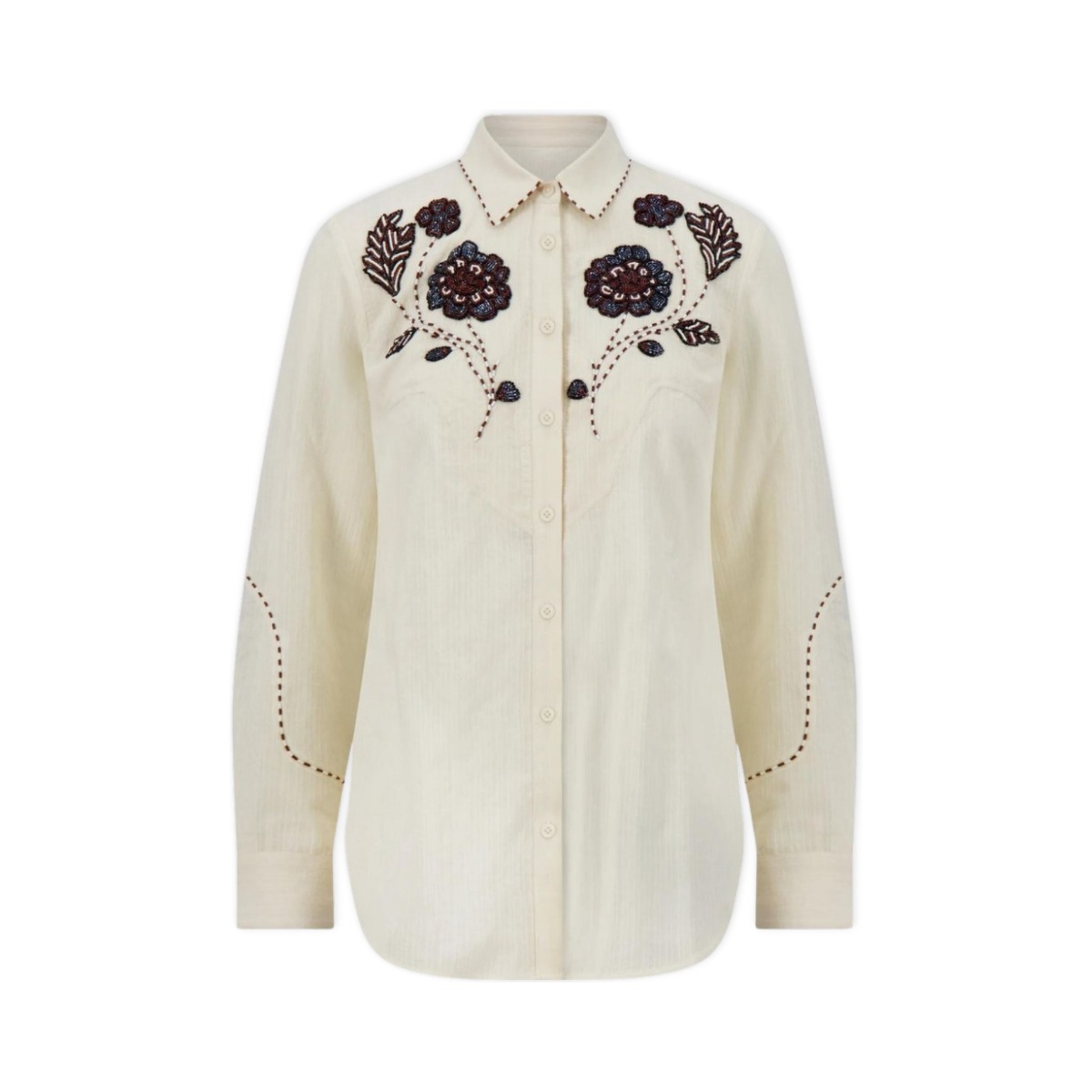 Lela Rose Bugle Embroidered Voile Shirt