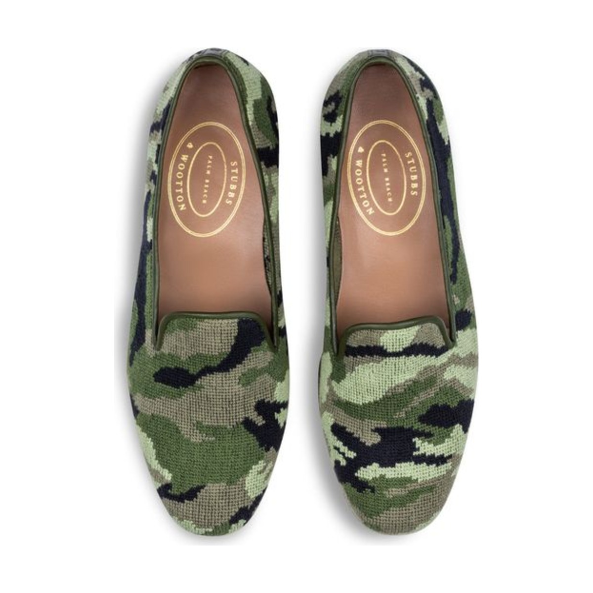 Stubbs & Wootton Camo Green Needlepoint Slipper
