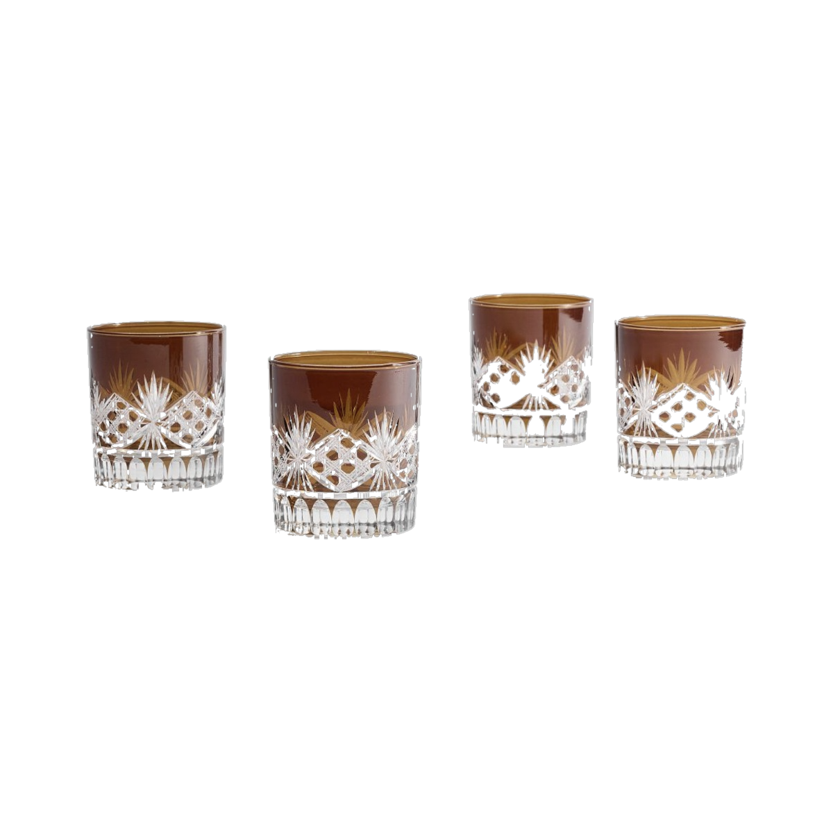 Pottery Barn Antique Cut Glass Double Old Fashioned Glasses, Set of 4