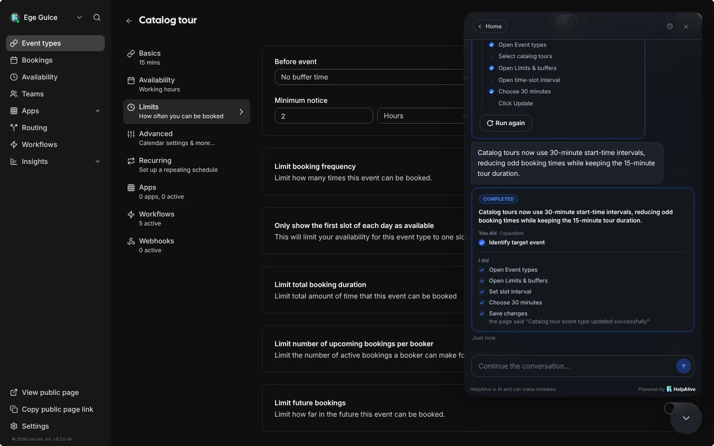 Cleaner start times for short calls — HelpAlive demo in a scheduling app