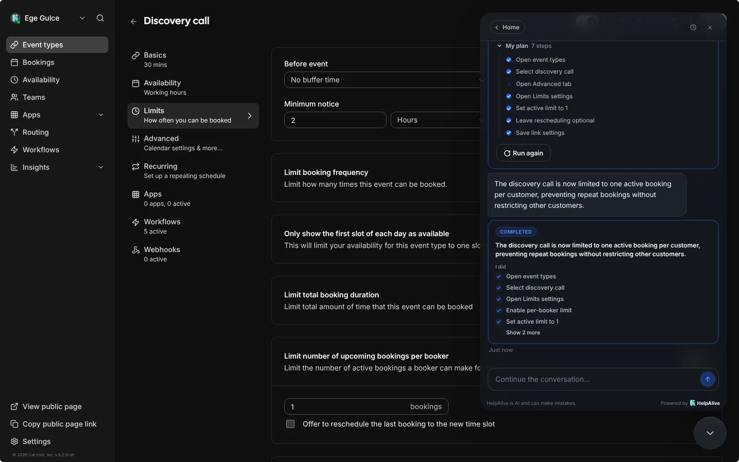Stop repeat bookings from one customer — HelpAlive demo in a scheduling app
