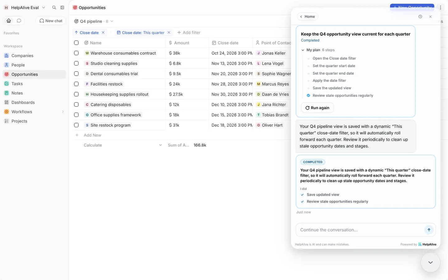 Ask why, then fix it — HelpAlive demo in a CRM