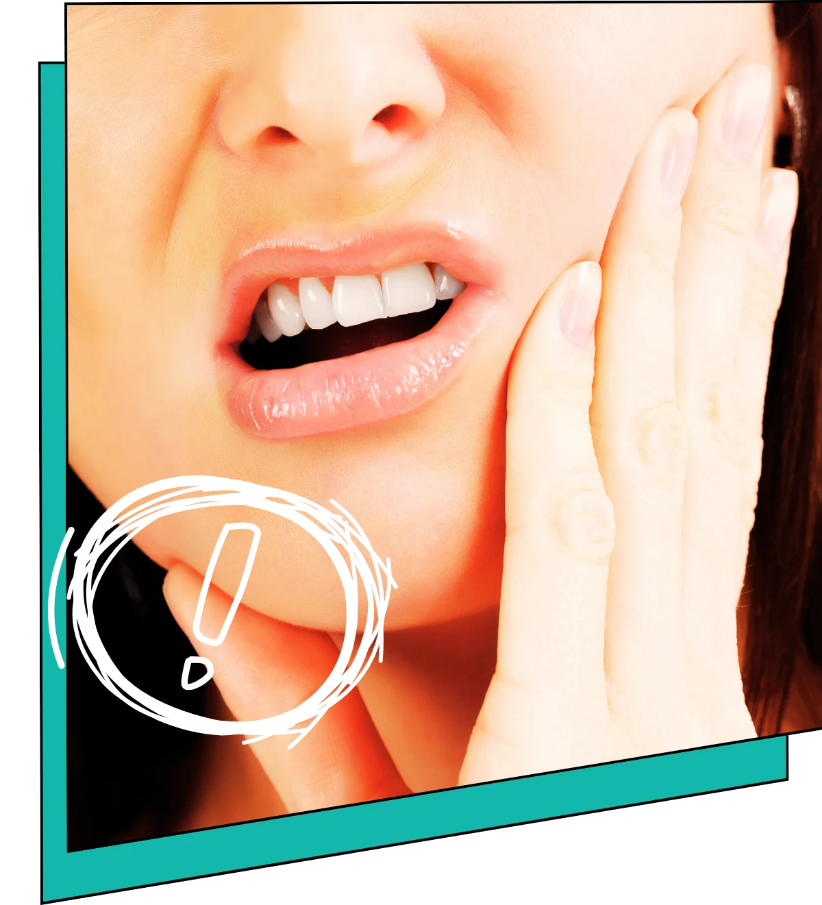 Woman visibly displaying dental pain.