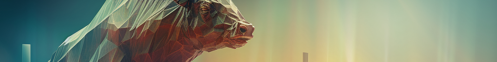 A banner image of a digital Bull with a colorful backgound.
