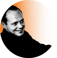 A circle style image of a young William J. O'Neil.
