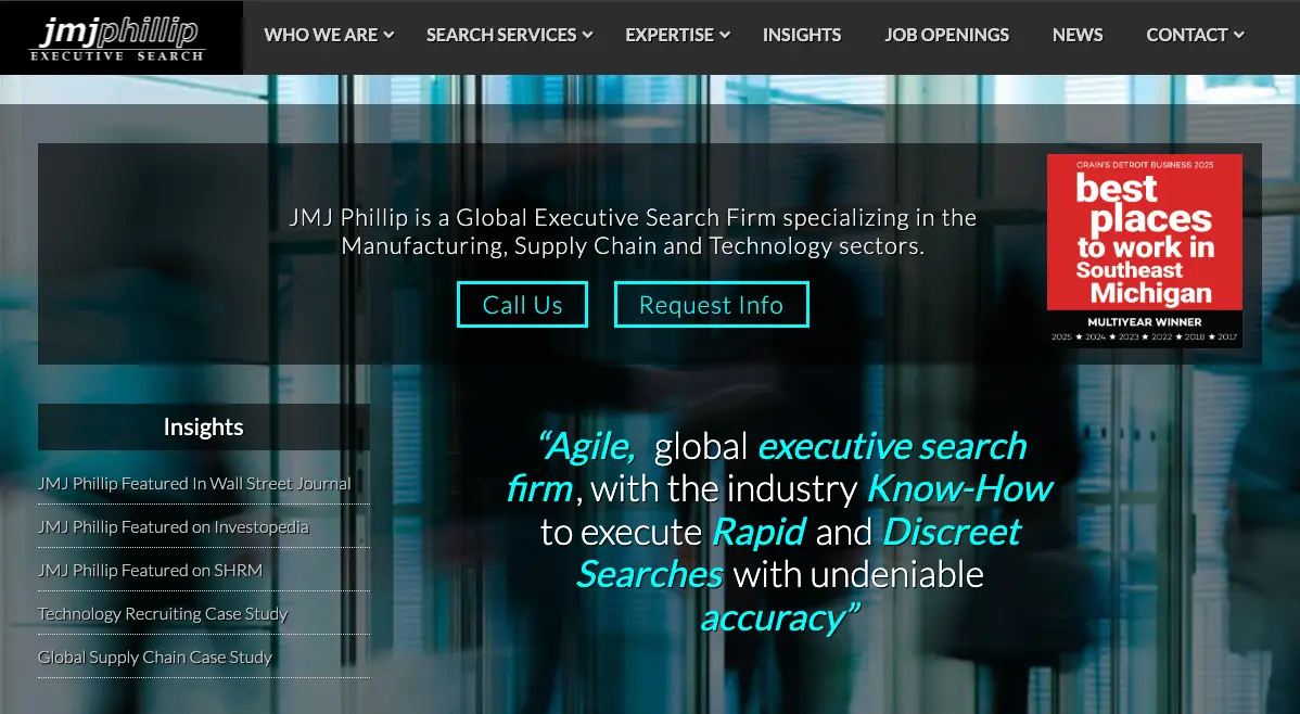 Screenshot of the JMJ Phillip website
