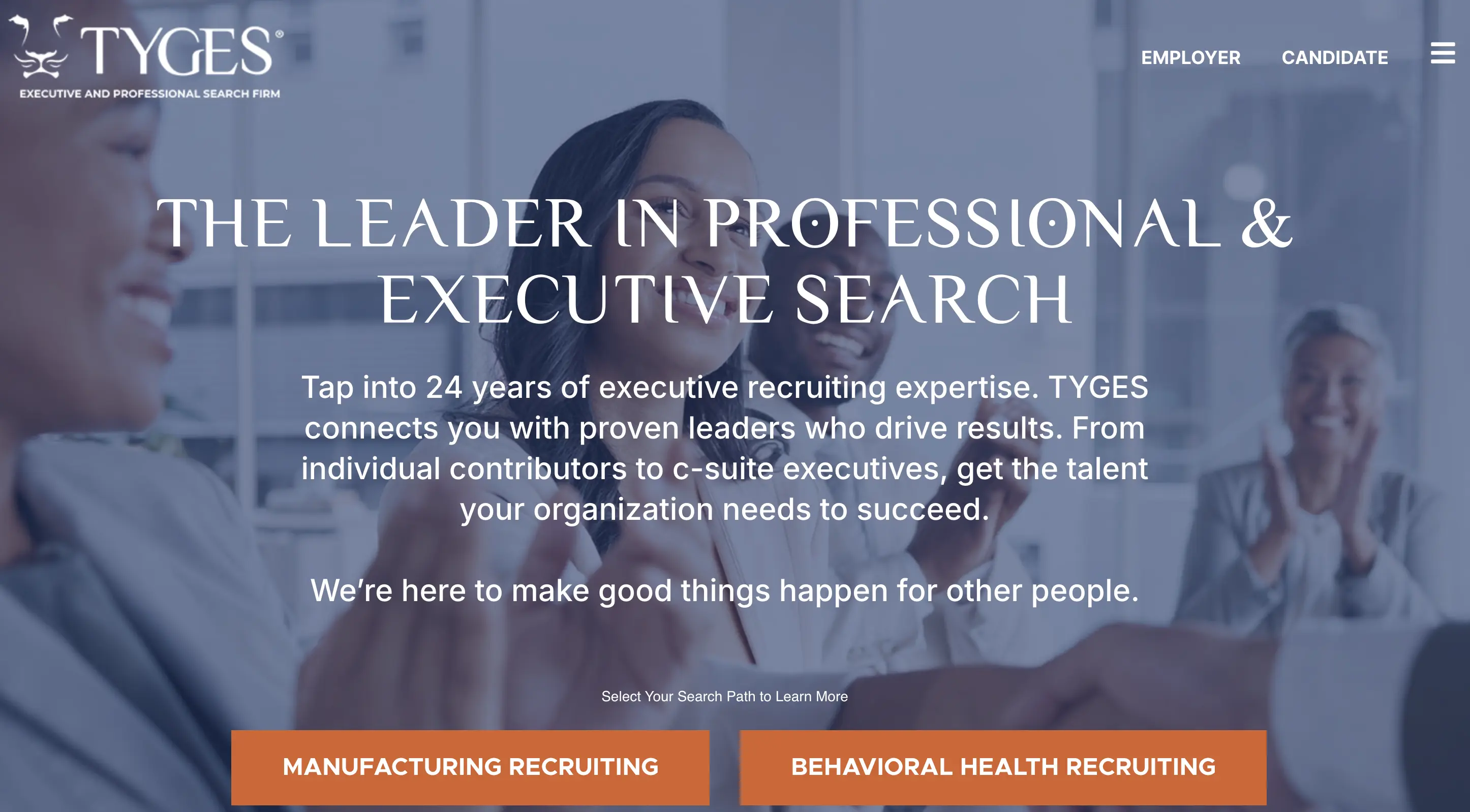 Screenshot of the TYGES website