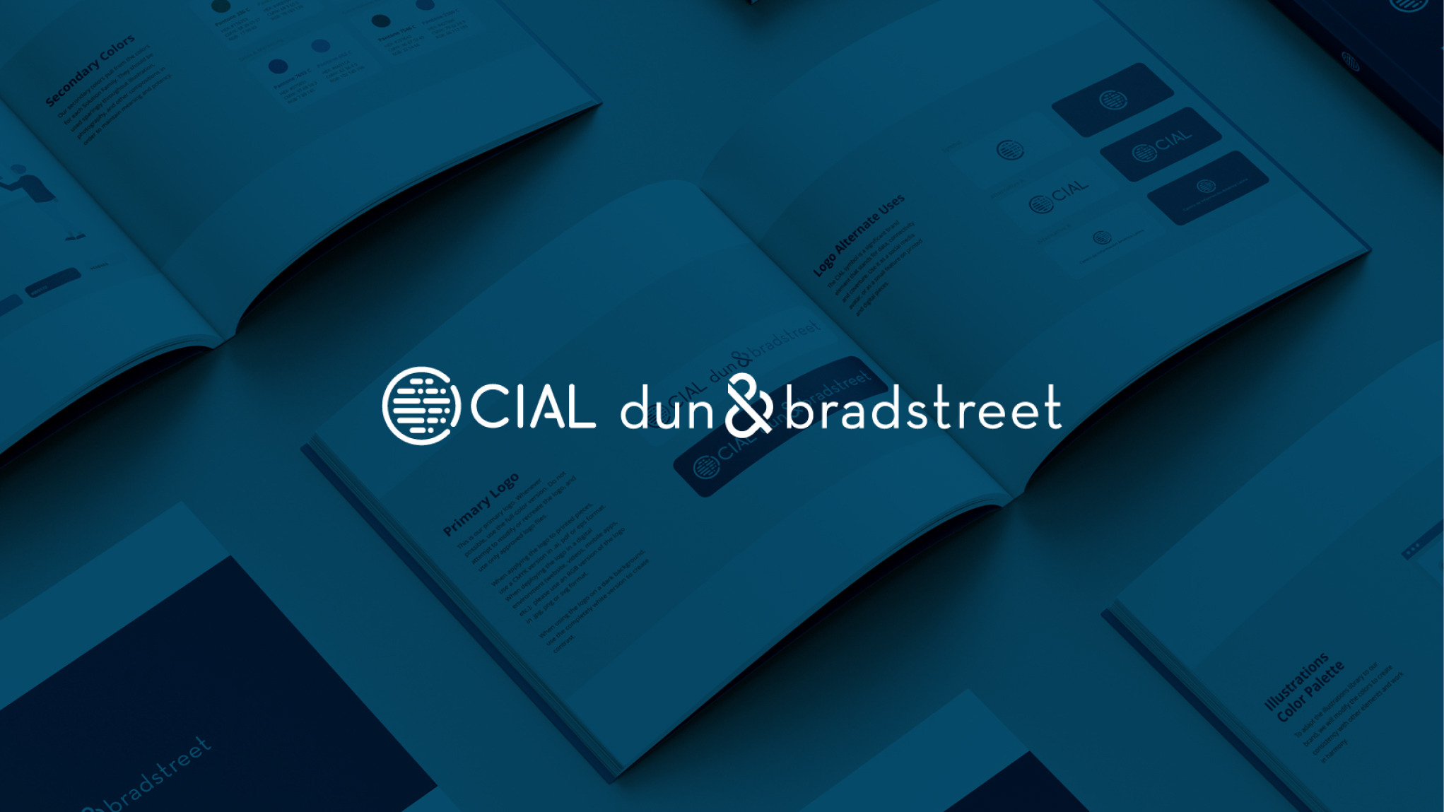 CIAL dun & bradstreet logo with branded guidelines booklet spread out underneath.