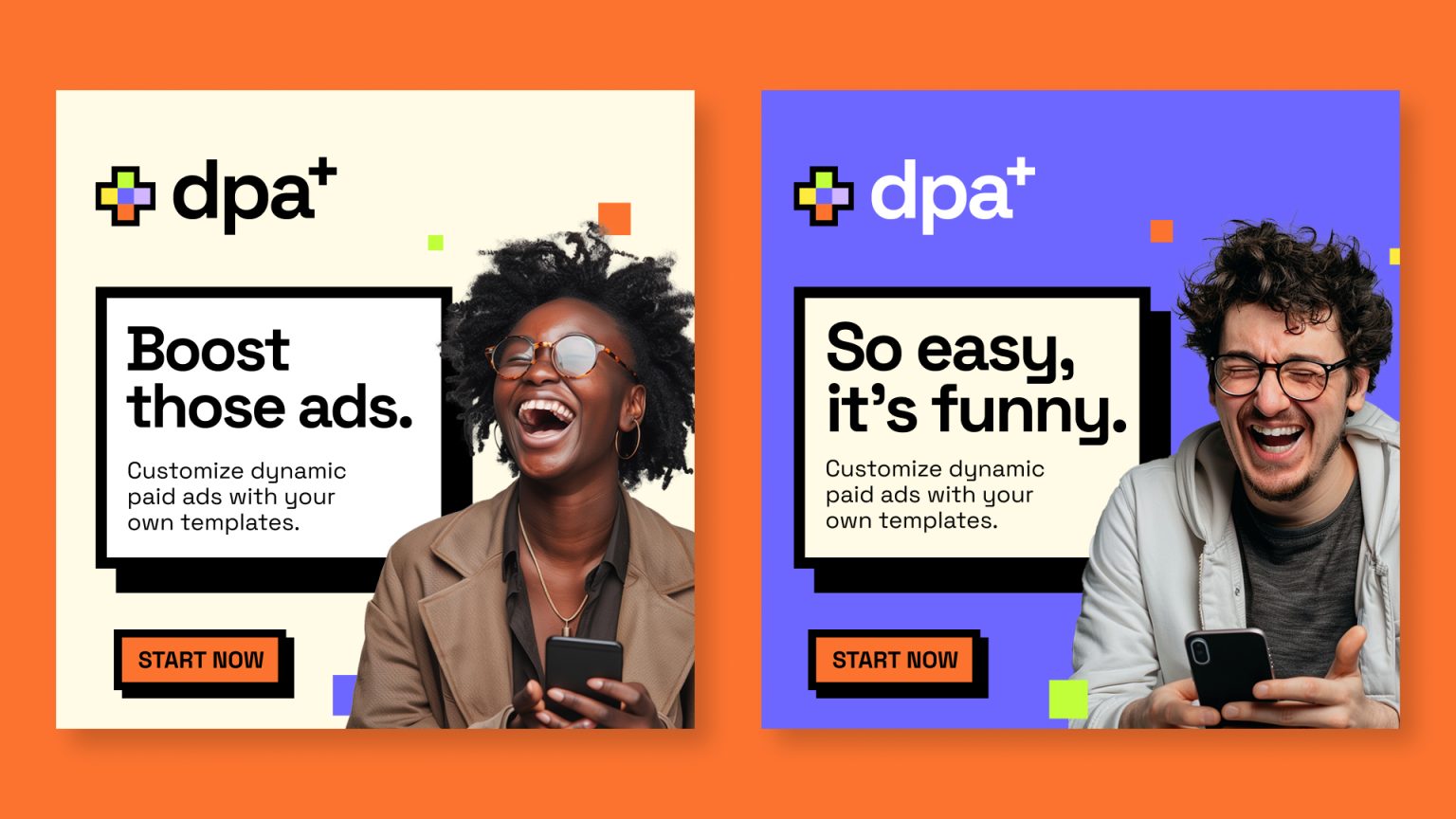 Woman holding alarm clock next to text: Save time with Otis. Automate your startup's marketing efforts.