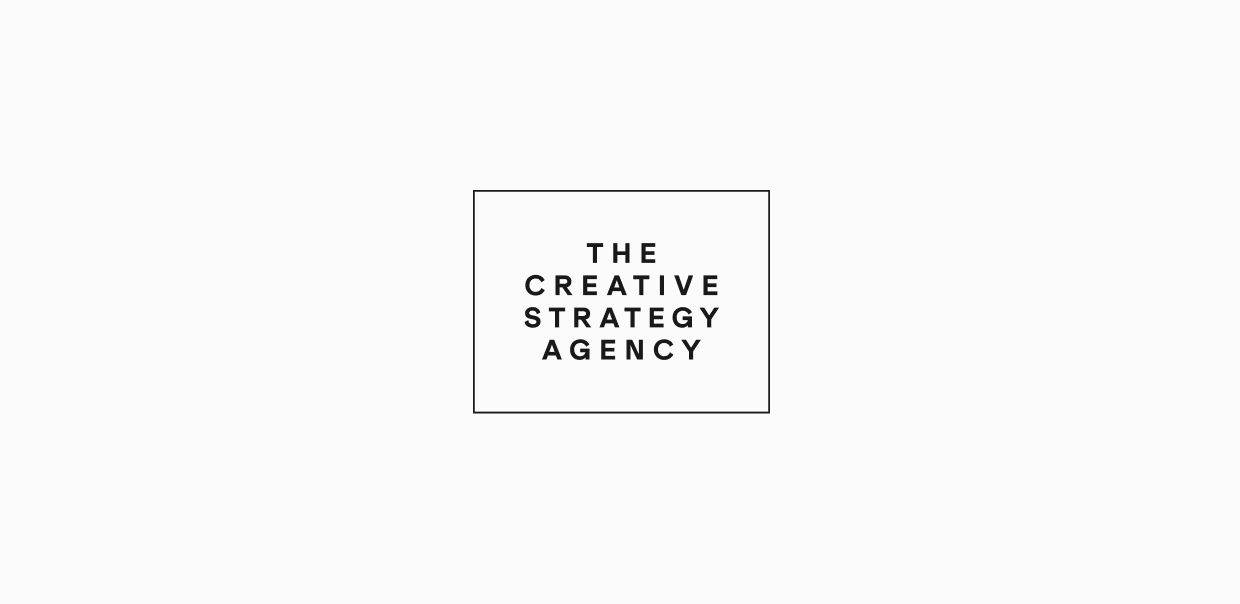 Black text 'The Creative Strategy Agency' centered in a simple black rectangle on white background.