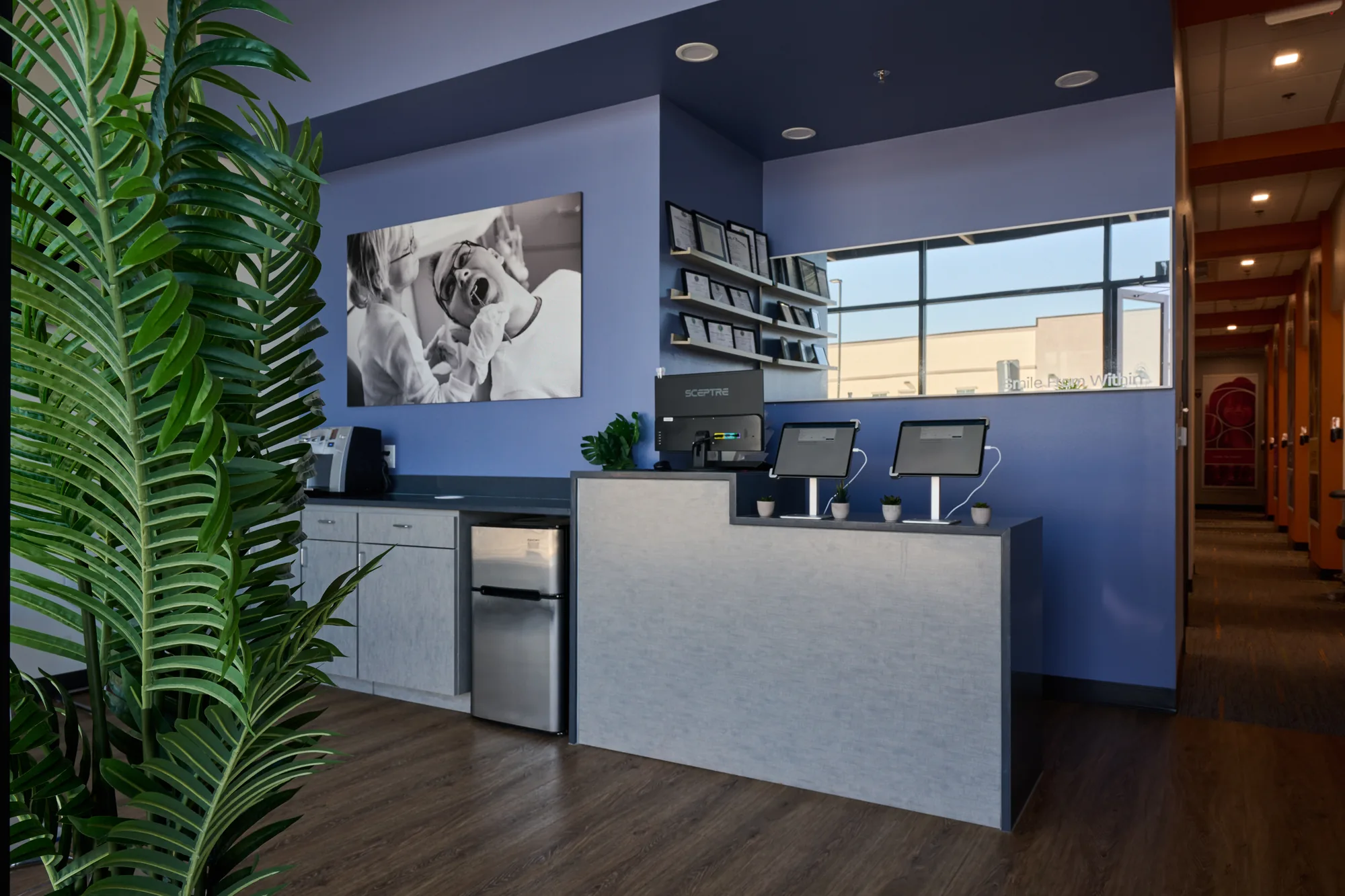 Front desk with check-in iPads at Renken Dentistry of Belterra