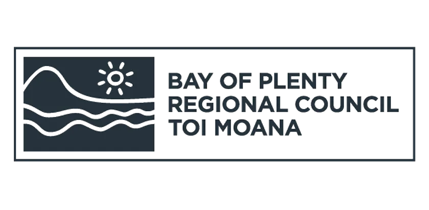 Logo of Bay of Plenty Regional Council Toi Moana with stylized sun, hills, and waves.