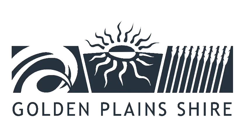 Logo with stylized sun, crop, and field icons above the text 'GOLDEN PLAINS SHIRE'.
