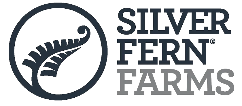 Silver Fern Farms logo with a stylized fern inside a circle and text to the right.