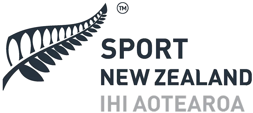 Sport New Zealand logo with black silver fern leaf and bold text.