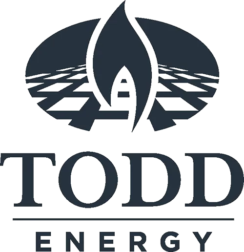 Todd Energy logo with stylized flame and horizontal lines above the company name.