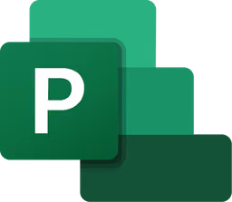 Microsoft Project logo with overlapping green squares and a white P.