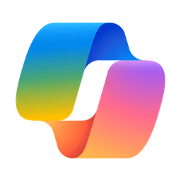 Abstract ribbon shape with gradient colors from blue and green to purple, pink, and orange.