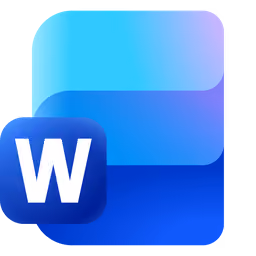 Microsoft Word app icon with a blue gradient background and a white W on dark blue square.