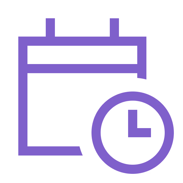 Purple icon of a clipboard with a clock, representing timesheet or time management.